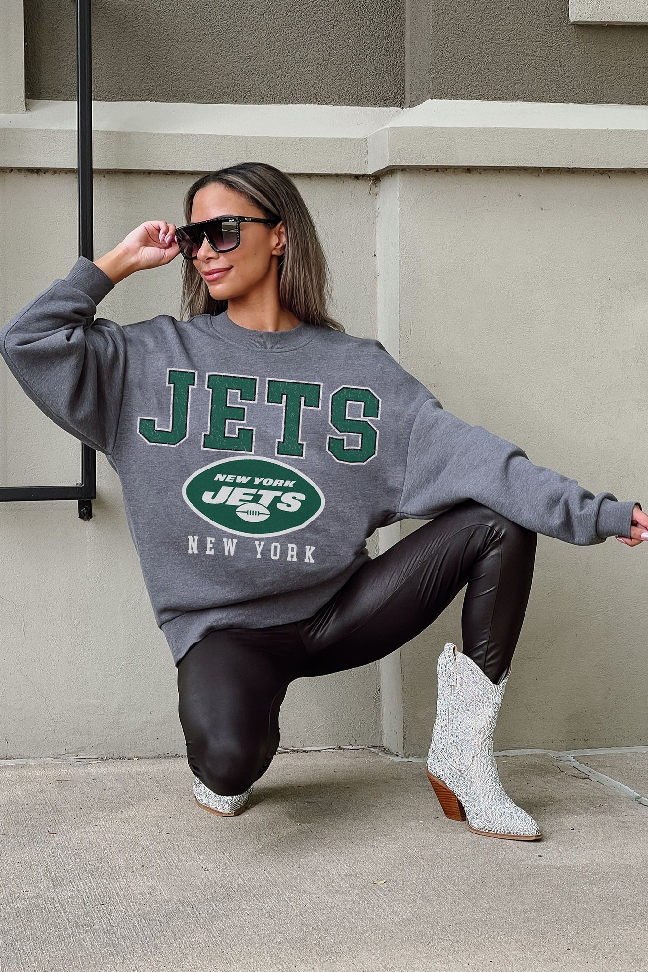 NEW YORK JETS BRING THE ENERGY PREMIUM FLEECE DROP SHOULDER CREWNECK PULLOVER