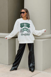 NEW YORK JETS PASSING TIME PREMIUM FLEECE DROP SHOULDER CREWNECK PULLOVER