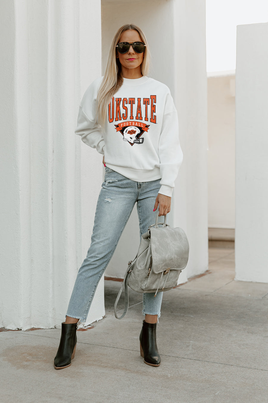 OKLAHOMA STATE COWBOYS SLOW MOTION PREMIUM FLEECE DROP SHOULDER CREWNECK PULLOVER