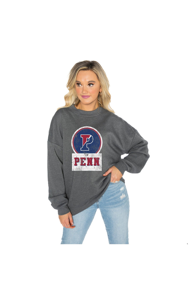PENNSYLVANIA QUAKERS GOOD VIBES PREMIUM FLEECE DROP SHOULDER CREWNECK PULLOVER