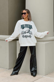 PHILADELPHIA EAGLES PASSING TIME PREMIUM FLEECE DROP SHOULDER CREWNECK PULLOVER