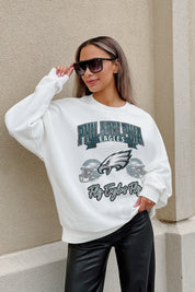 PHILADELPHIA EAGLES PASSING TIME PREMIUM FLEECE DROP SHOULDER CREWNECK PULLOVER