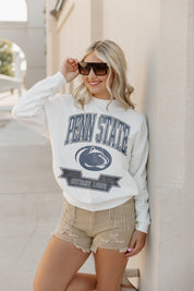 White PENN STATE NITTANY LIONS TIME TO TAILGATE Fleece Pullover - Different Model Front | Gameday Couture - SOHO