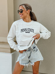 PENN STATE NITTANY LIONS NUMBER ONE FAN PREMIUM FLEECE DROP SHOULDER CREWNECK PULLOVER BY MADI PREWETT