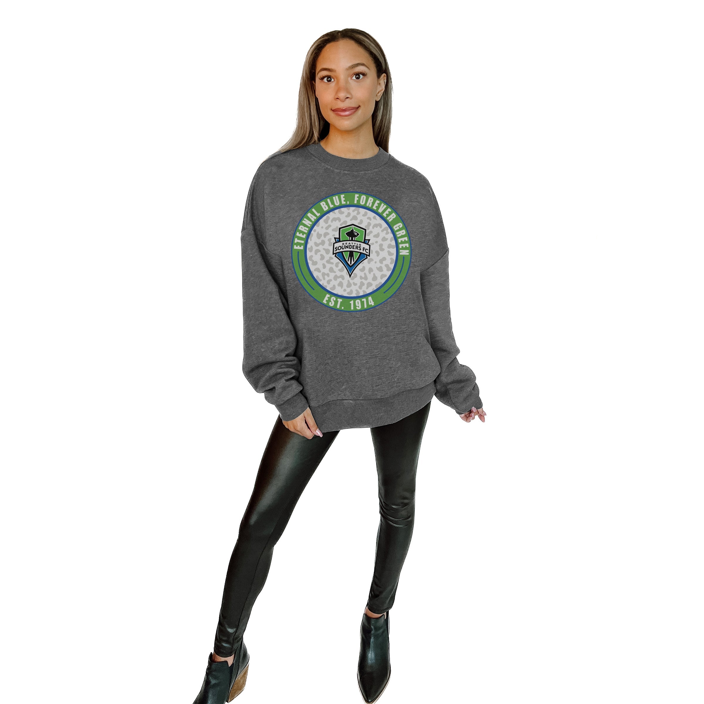 SEATTLE SOUNDERS FC BIG GOALS PREMIUM FLEECE DROP SHOULDER CREWNECK PULLOVER