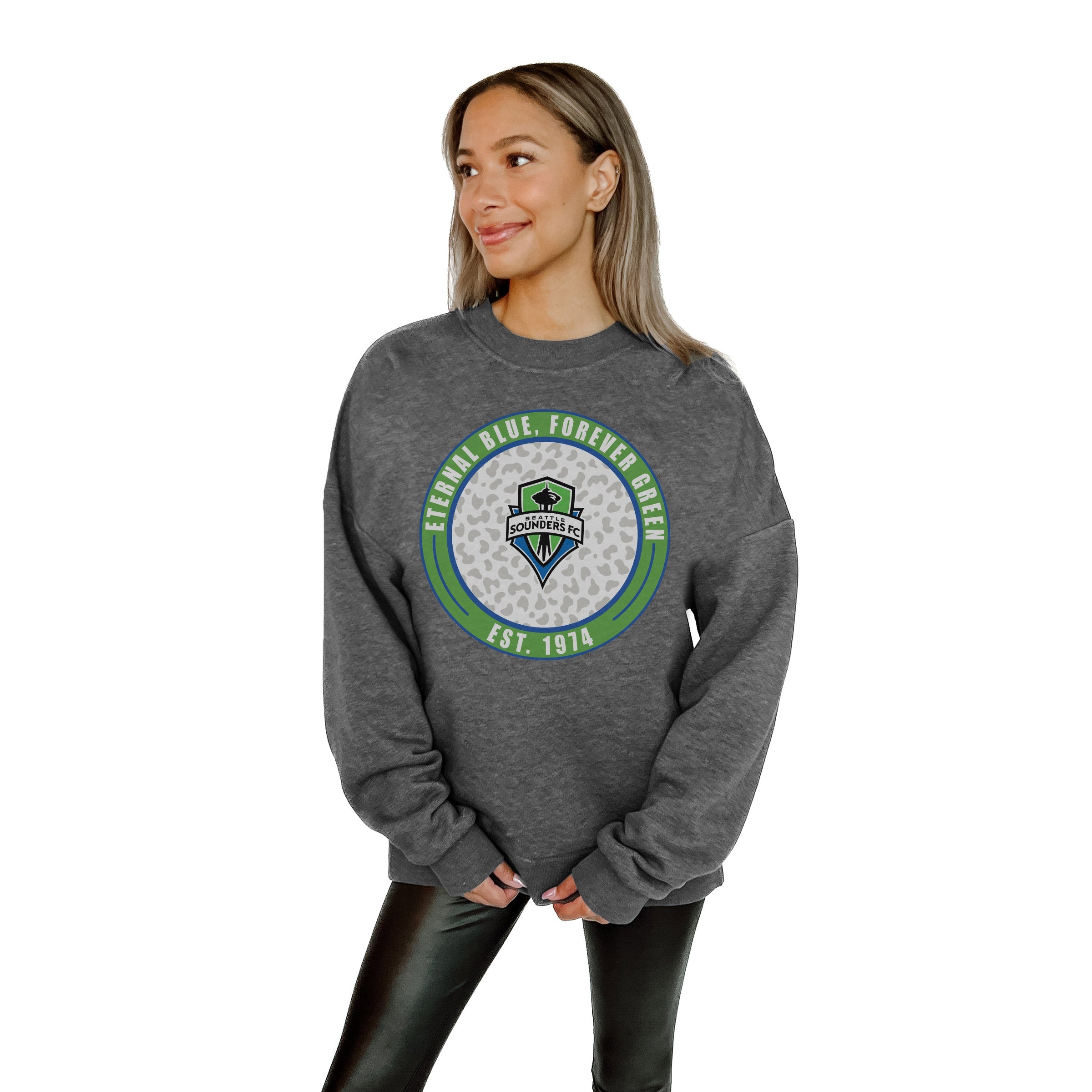 SEATTLE SOUNDERS FC BIG GOALS PREMIUM FLEECE DROP SHOULDER CREWNECK PULLOVER