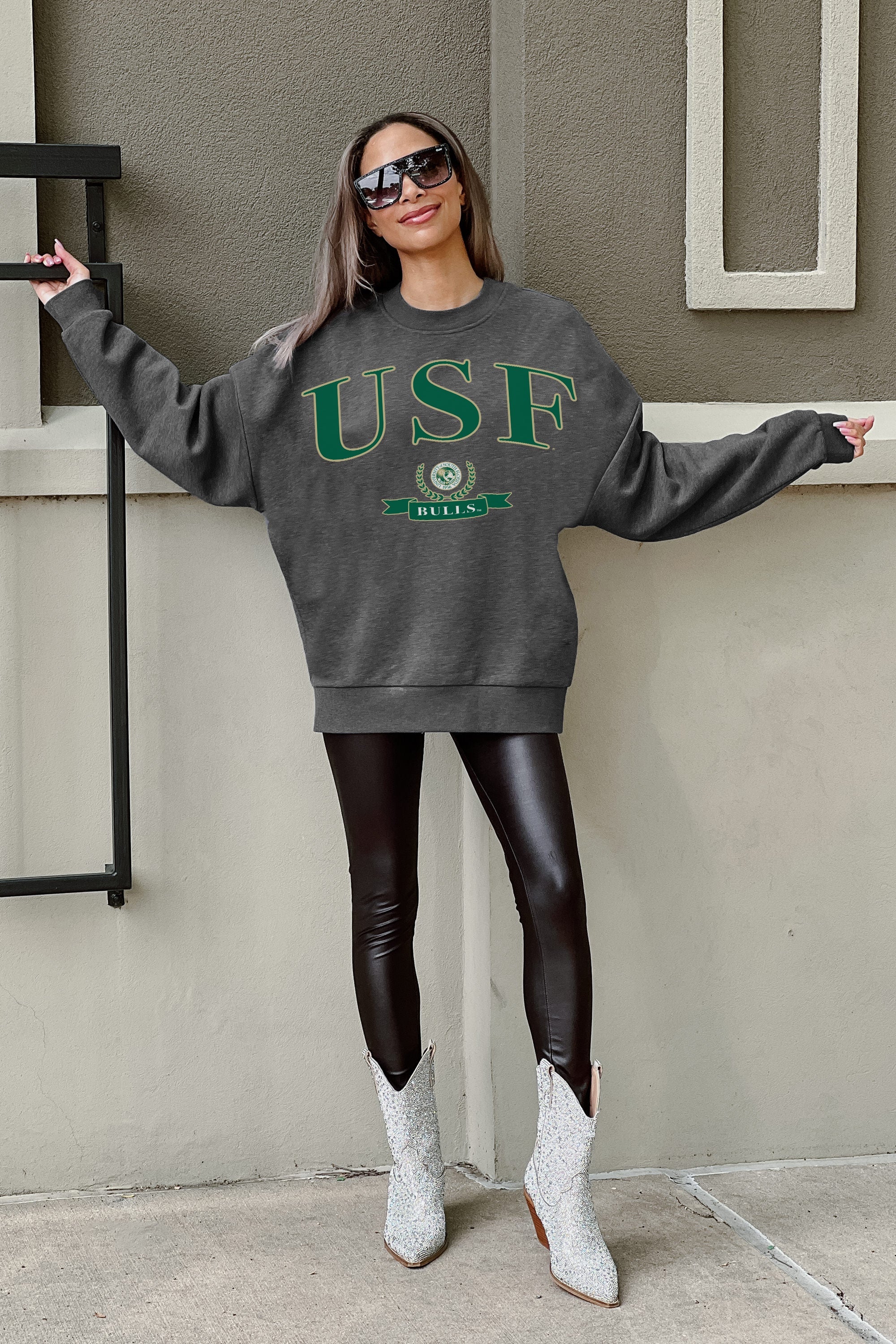 SOUTH FLORIDA BULLS SEAL THE DEAL PREMIUM FLEECE DROP SHOULDER CREWNECK PULLOVER