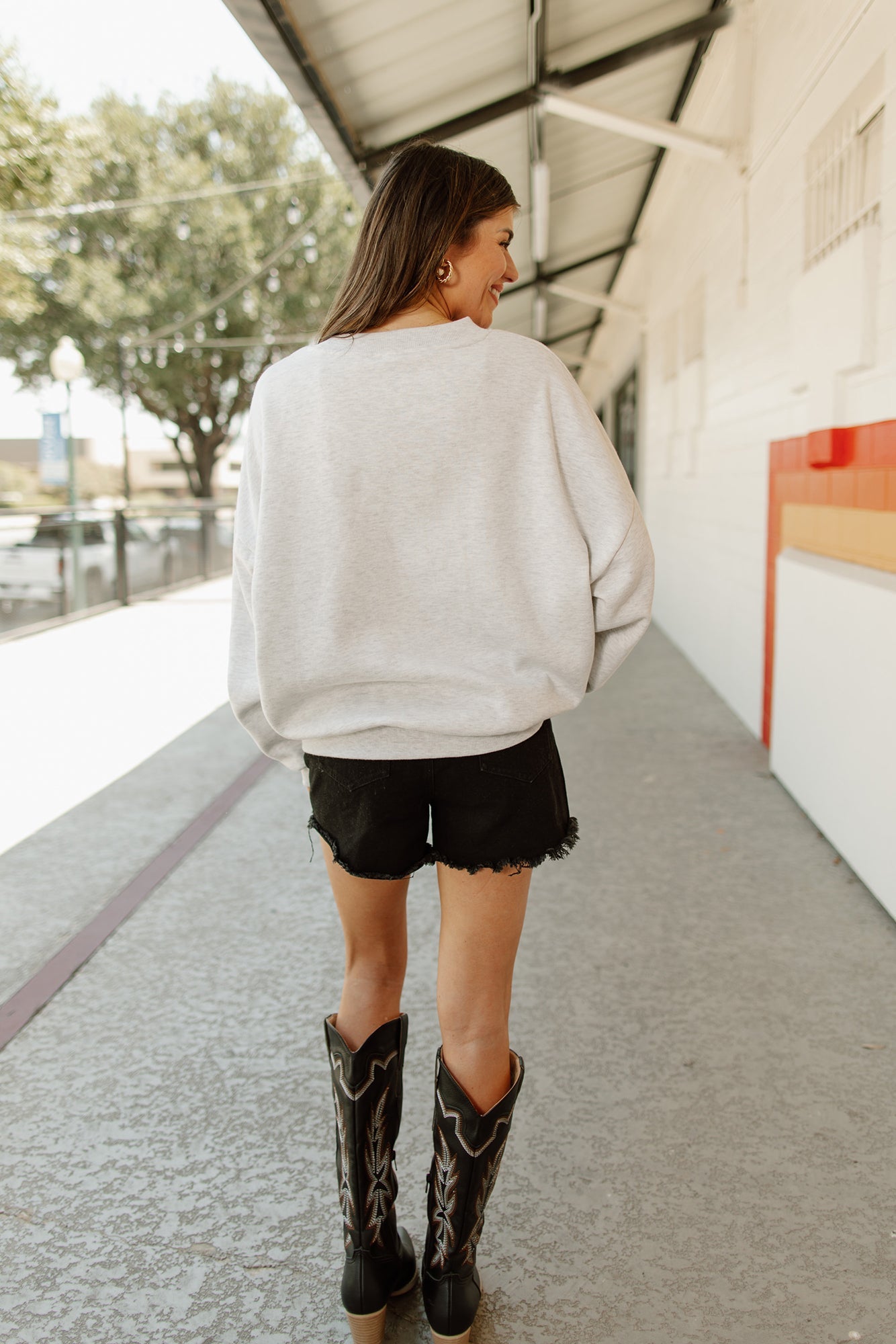 TEXAS LONGHORNS GO FIGHT WIN PREMIUM FLEECE DROP SHOULDER CREWNECK PULLOVER BY MADI PREWETT