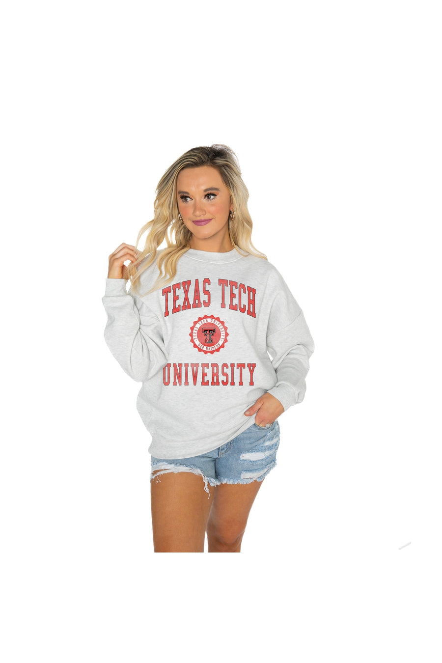 TEXAS TECH RED RAIDERS CHANGE THE GAME PREMIUM FLEECE DROP SHOULDER CREWNECK PULLOVER