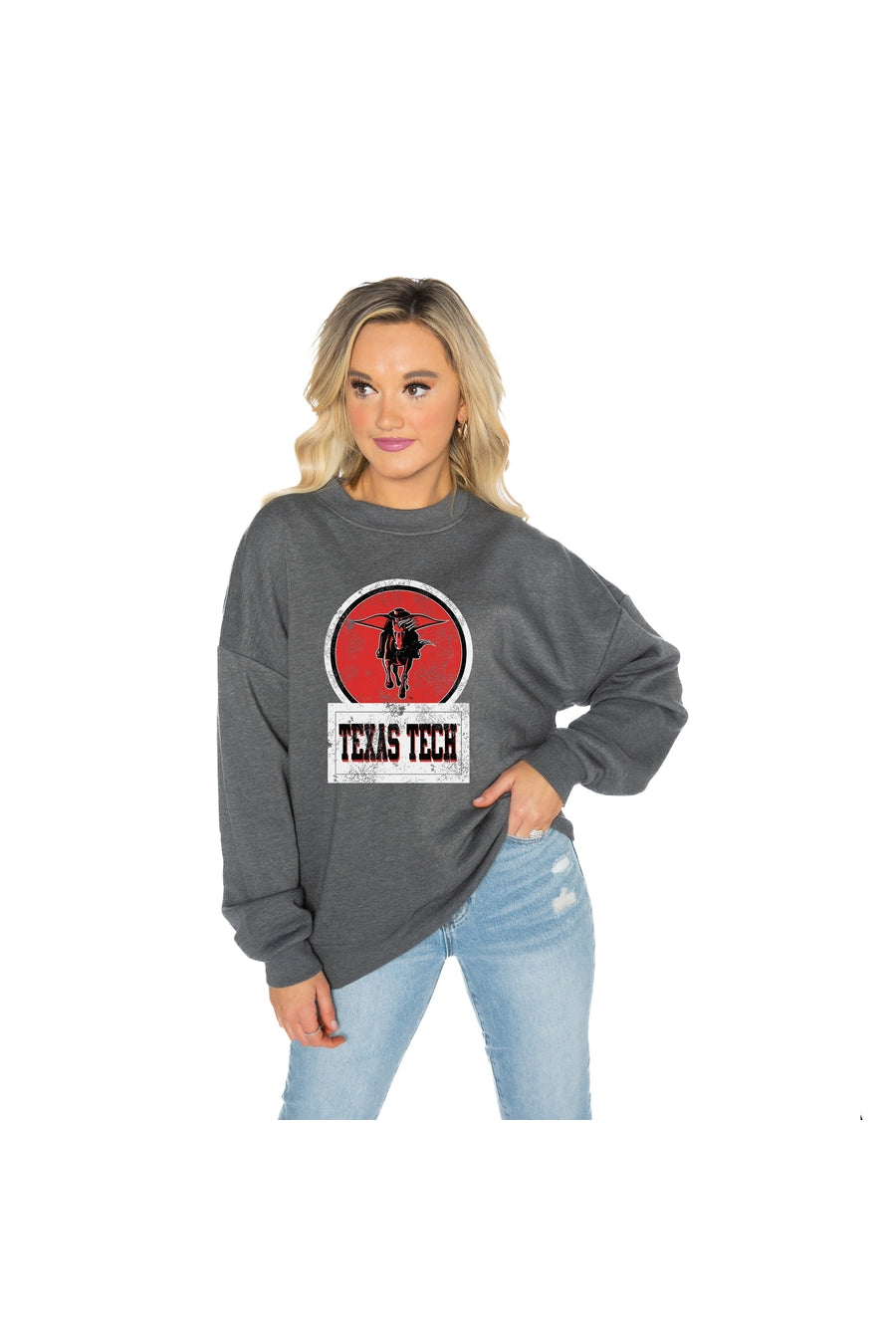 TEXAS TECH RED RAIDERS GOOD VIBES PREMIUM FLEECE DROP SHOULDER CREWNECK PULLOVER