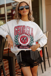 GEORGIA BULLDOGS GO FIGHT WIN PREMIUM FLEECE DROP SHOULDER CREWNECK PULLOVER BY MADI PREWETT