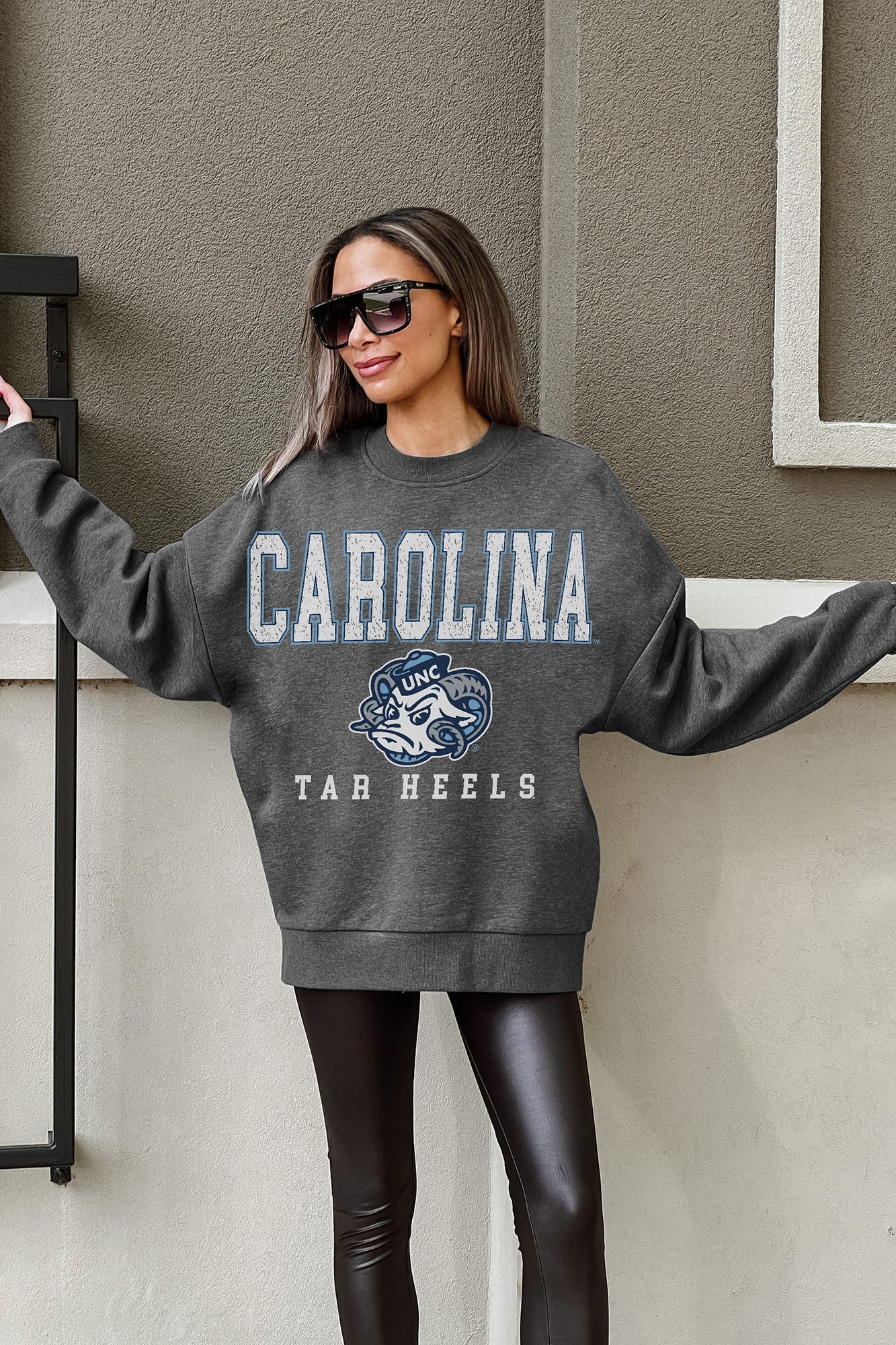NORTH CAROLINA TAR HEELS EASY STREET PREMIUM FLEECE DROP SHOULDER CREWNECK PULLOVER