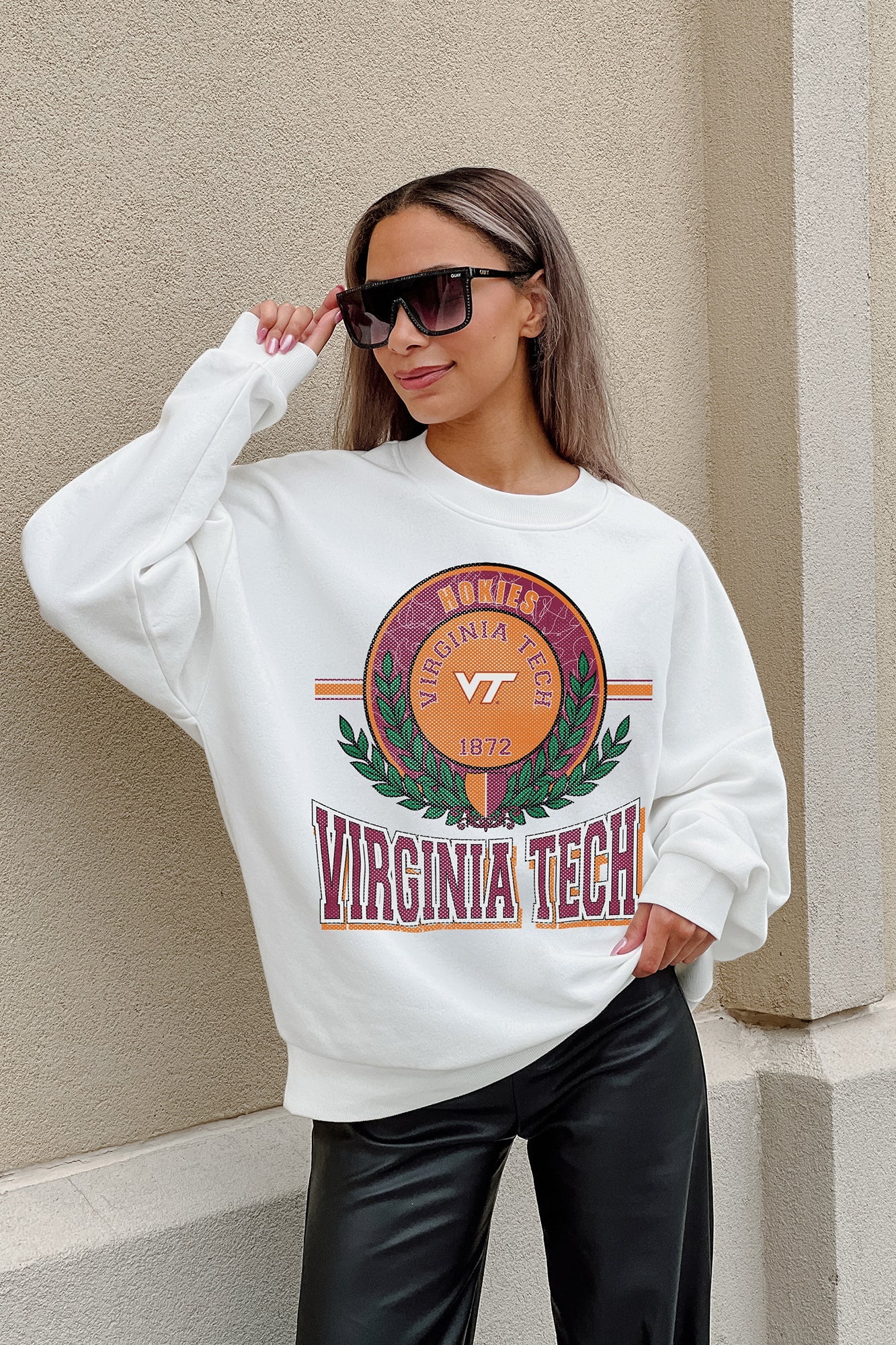 VIRGINIA TECH HOKIES HOT SHOT PREMIUM FLEECE DROP SHOULDER CREWNECK PULLOVER