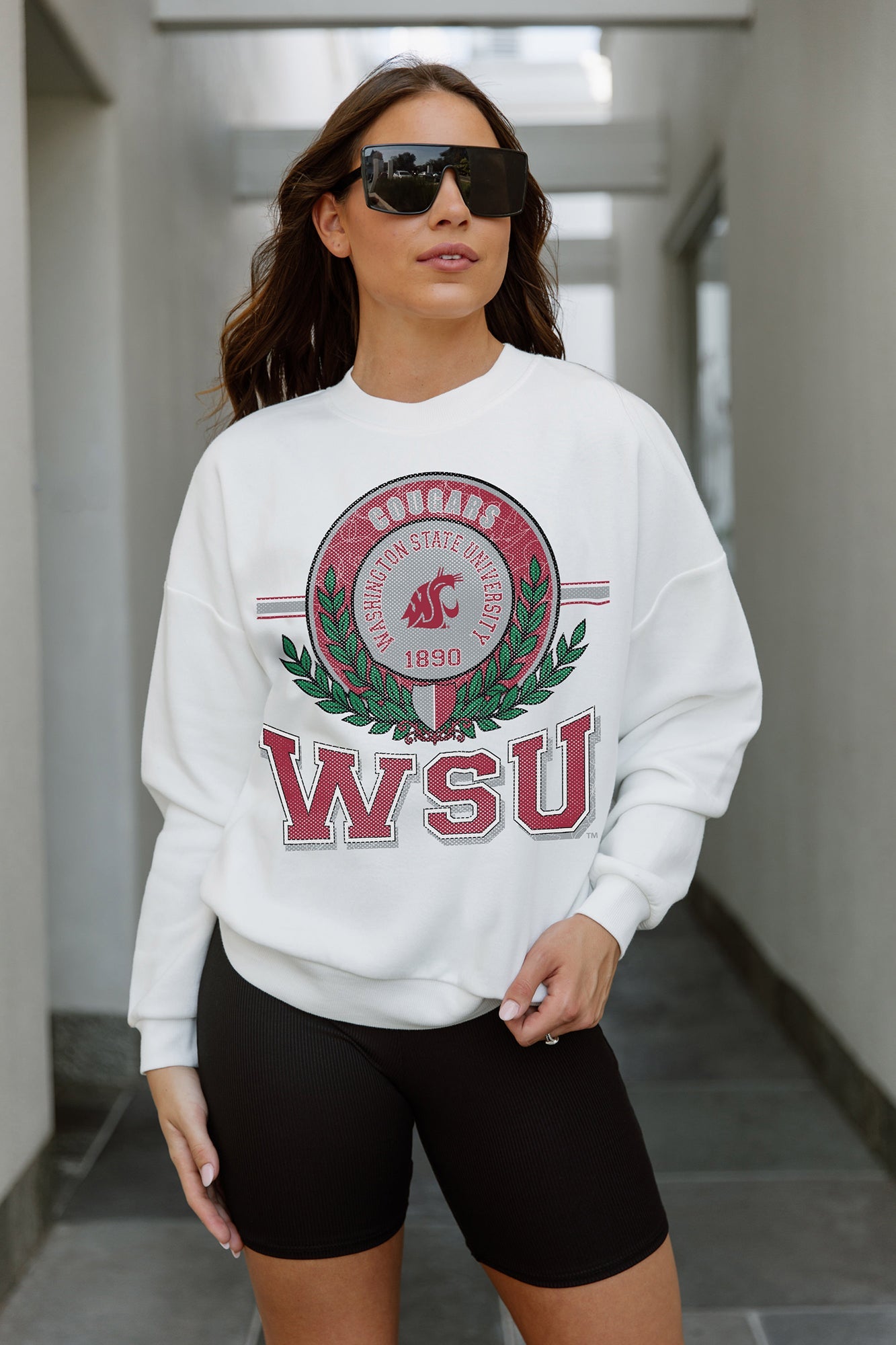 WASHINGTON STATE COUGARS HOT SHOT PREMIUM FLEECE DROP SHOULDER CREWNECK PULLOVER