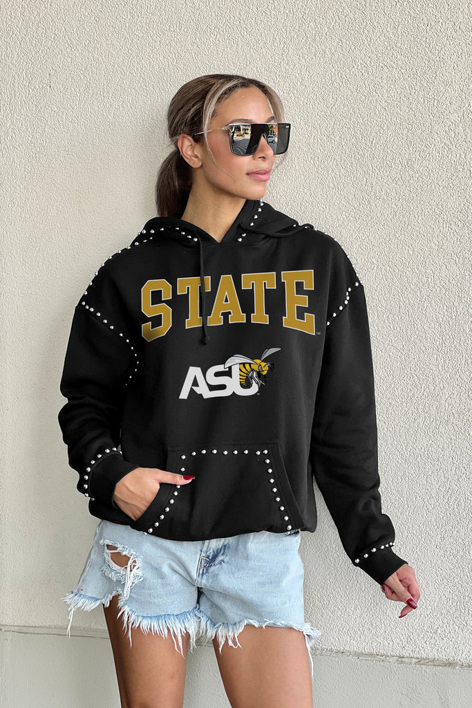 ALABAMA STATE HORNETS BELLE OF THE BALL STUDDED DETAIL FLEECE FRONT POCKET HOODIE