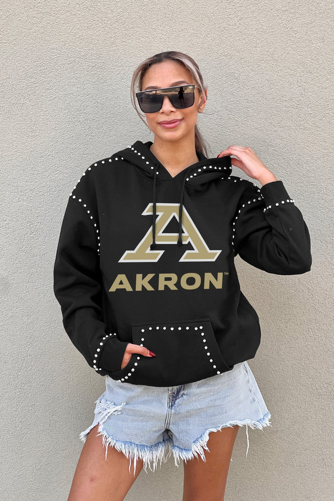 AKRON ZIPS BELLE OF THE BALL STUDDED DETAIL FLEECE FRONT POCKET HOODIE