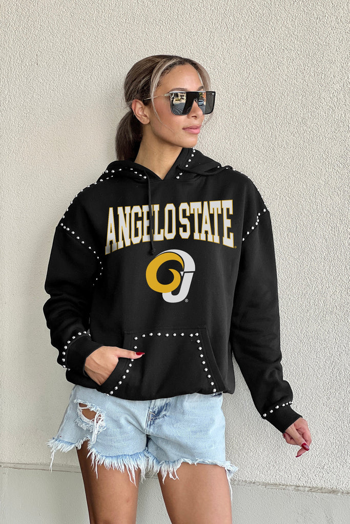 ANGELO STATE RAMS BELLE OF THE BALL STUDDED DETAIL FLEECE FRONT POCKET HOODIE