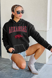 ARKANSAS RAZORBACKS BELLE OF THE BALL STUDDED DETAIL FLEECE FRONT POCKET HOODIE