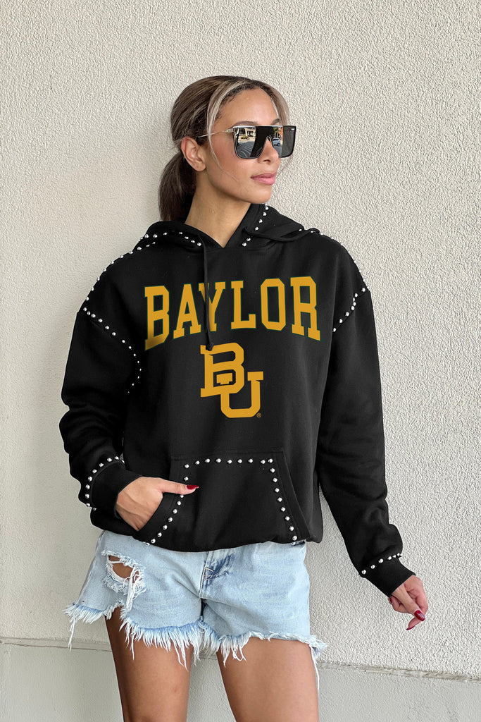 BAYLOR BEARS BELLE OF THE BALL STUDDED DETAIL FLEECE FRONT POCKET HOODIE