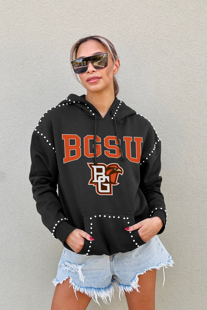 BOWLING GREEN FALCONS BELLE OF THE BALL STUDDED DETAIL FLEECE FRONT POCKET HOODIE