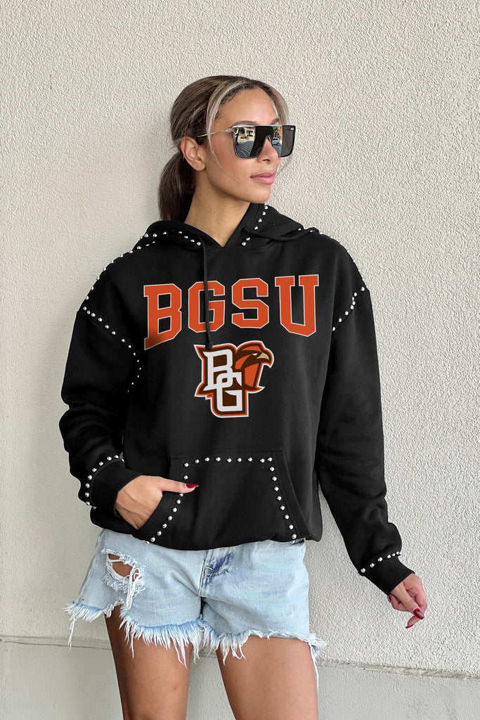 BOWLING GREEN FALCONS BELLE OF THE BALL STUDDED DETAIL FLEECE FRONT POCKET HOODIE