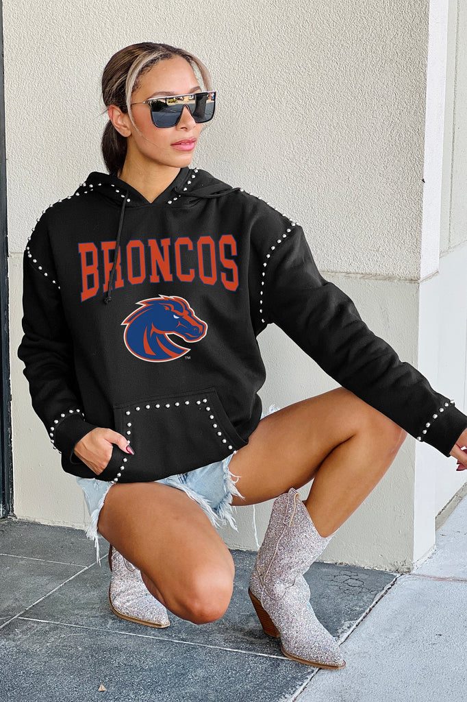 BOISE STATE BRONCOS BELLE OF THE BALL STUDDED DETAIL FLEECE FRONT POCKET HOODIE