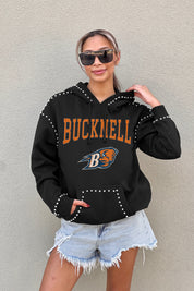 BUCKNELL BISON BELLE OF THE BALL STUDDED DETAIL FLEECE FRONT POCKET HOODIE