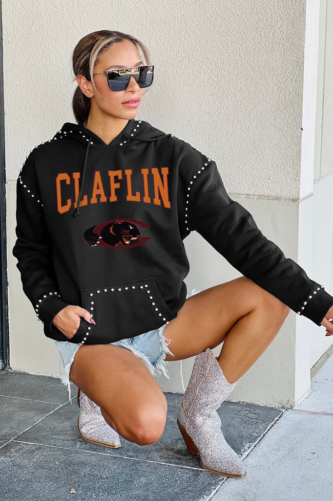 CLAFLIN PANTHERS BELLE OF THE BALL STUDDED DETAIL FLEECE FRONT POCKET HOODIE