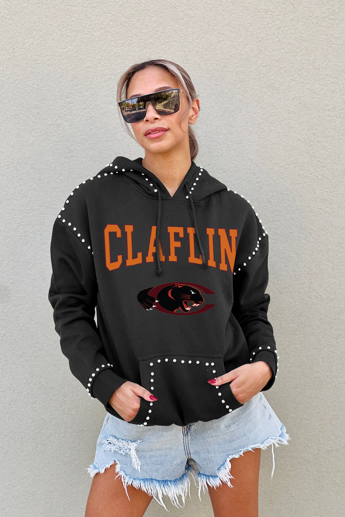 CLAFLIN PANTHERS BELLE OF THE BALL STUDDED DETAIL FLEECE FRONT POCKET HOODIE