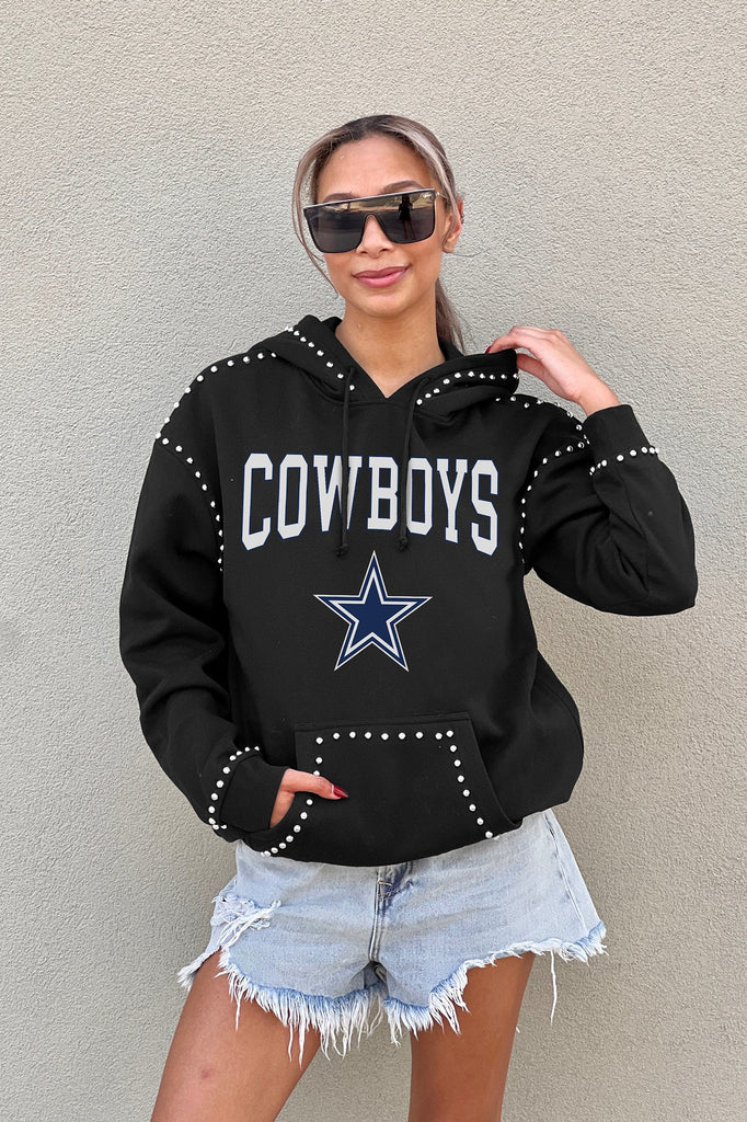 DALLAS COWBOYS CATCH THE VIBE STUDDED DETAIL FLEECE FRONT POCKET HOODIE