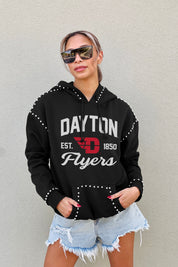 DAYTON FLYERS HERE FOR IT STUDDED DETAIL FLEECE FRONT POCKET HOODIE