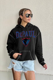 DEPAUL BLUE DEMONS BELLE OF THE BALL STUDDED DETAIL FLEECE FRONT POCKET HOODIE