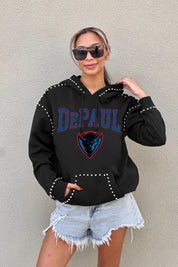 DEPAUL BLUE DEMONS BELLE OF THE BALL STUDDED DETAIL FLEECE FRONT POCKET HOODIE