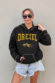 DREXEL UNIVERSITY DRAGONS BELLE OF THE BALL STUDDED DETAIL FLEECE FRONT POCKET HOODIE