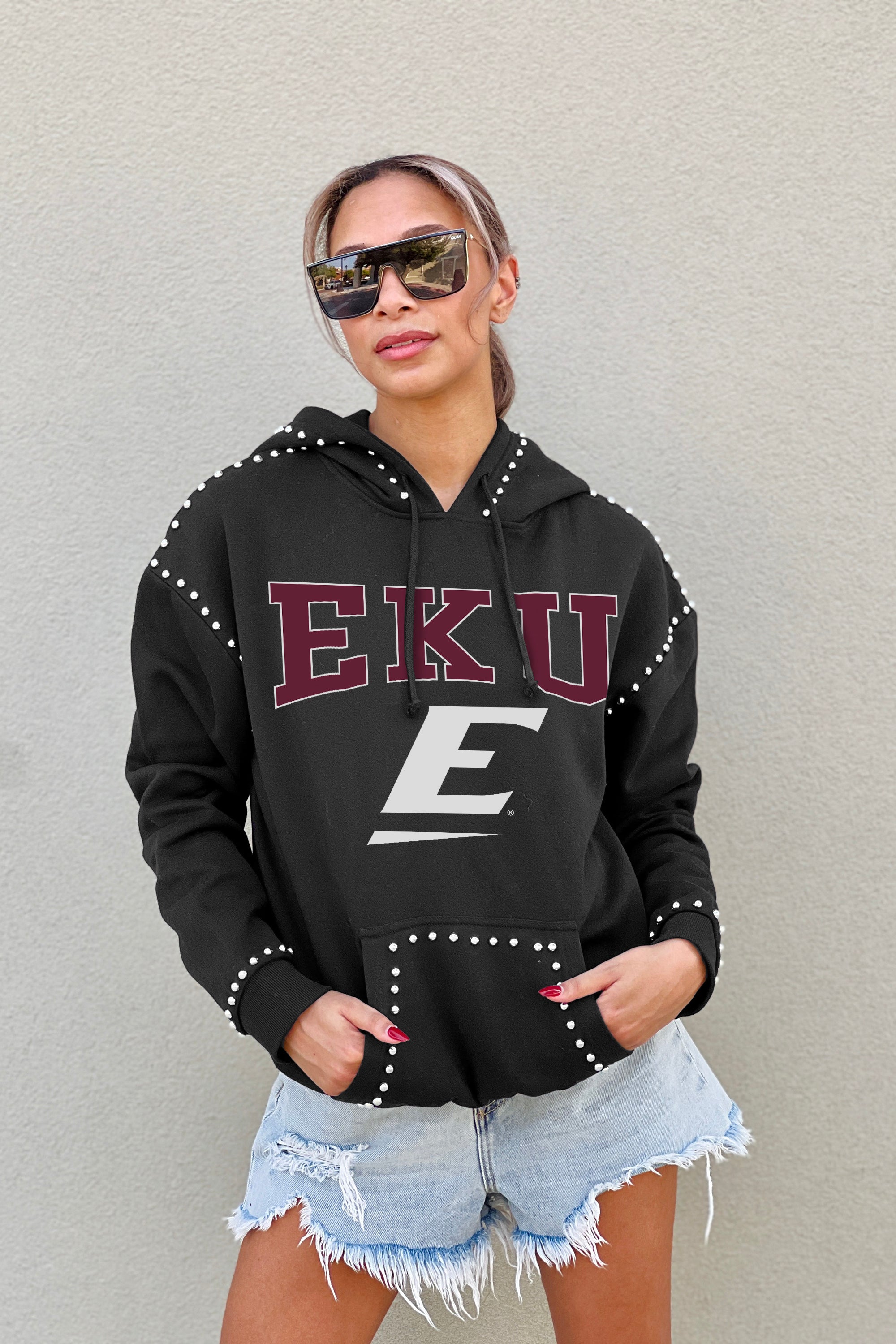 EASTERN KENTUCKY COLONELS BELLE OF THE BALL STUDDED DETAIL FLEECE FRONT POCKET HOODIE