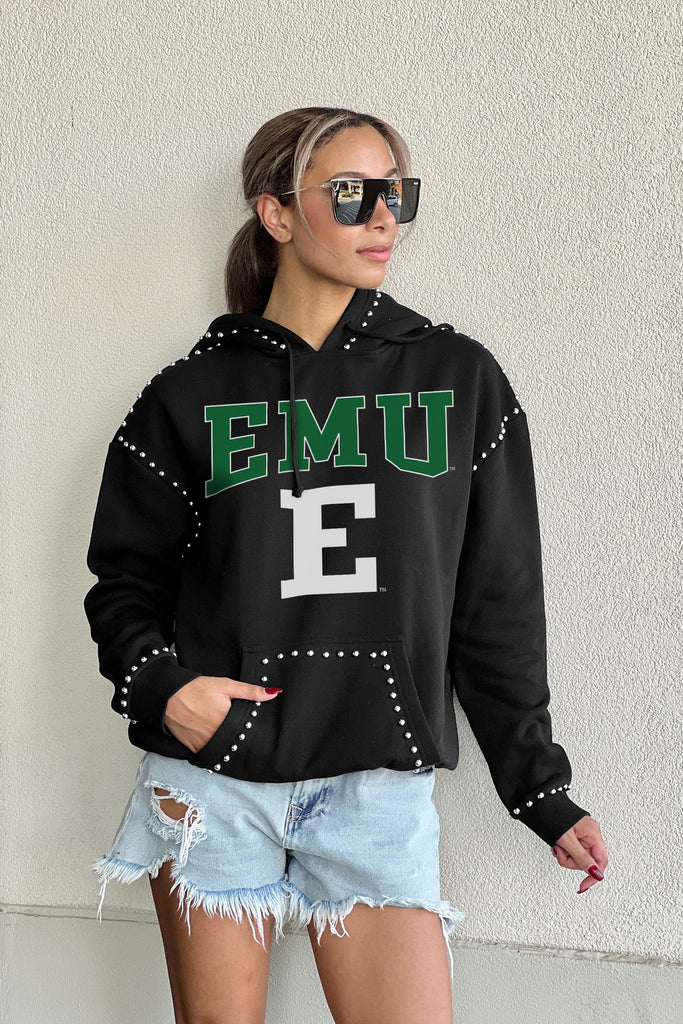 EASTERN MICHIGAN EAGLES BELLE OF THE BALL STUDDED DETAIL FLEECE FRONT POCKET HOODIE