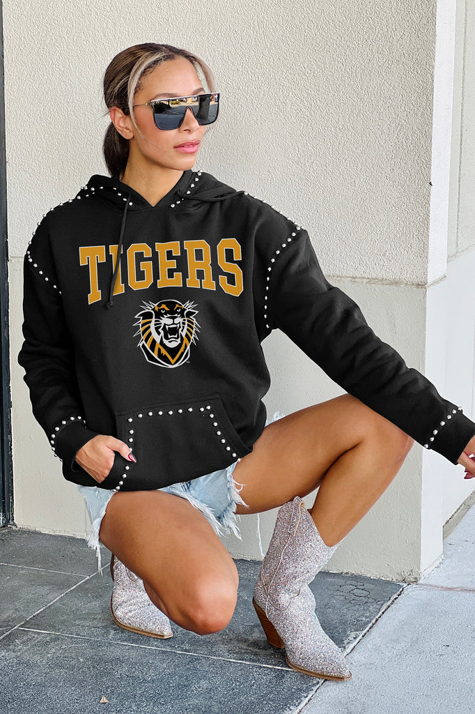 FORT HAYS STATE TIGERS BELLE OF THE BALL STUDDED DETAIL FLEECE FRONT POCKET HOODIE