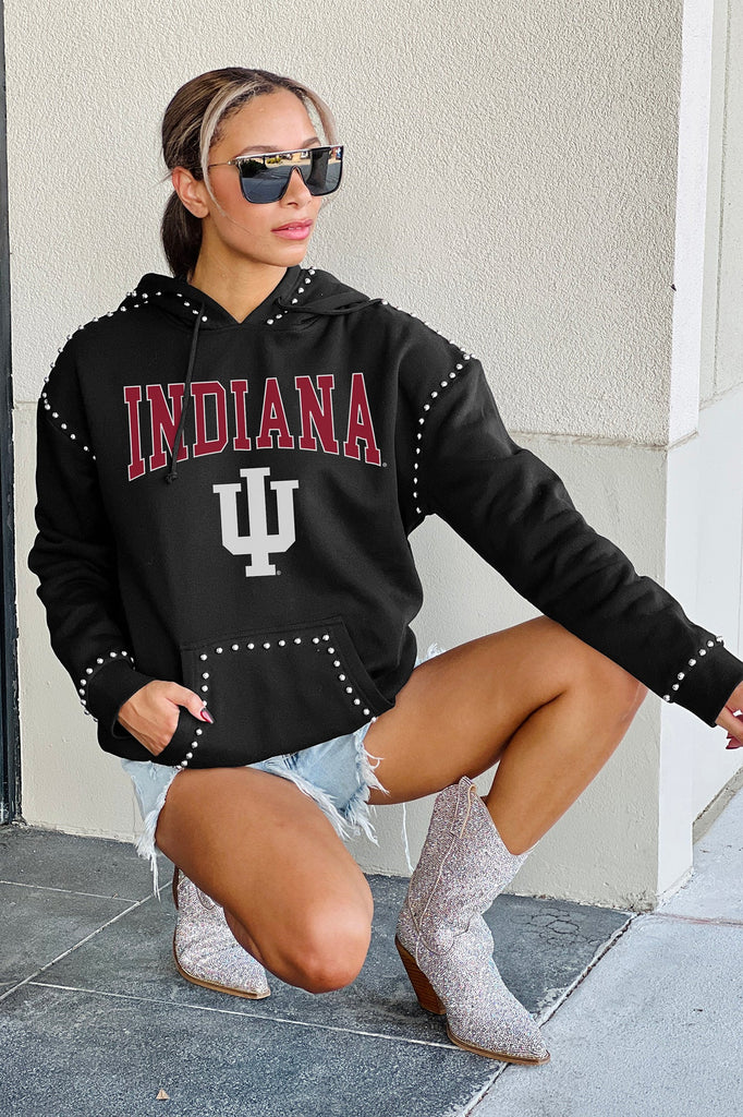 INDIANA HOOSIERS BELLE OF THE BALL STUDDED DETAIL FLEECE FRONT POCKET HOODIE