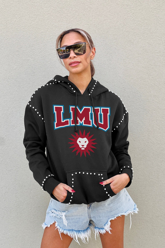 LOYOLA MARYMOUNT LIONS BELLE OF THE BALL STUDDED DETAIL FLEECE FRONT POCKET HOODIE