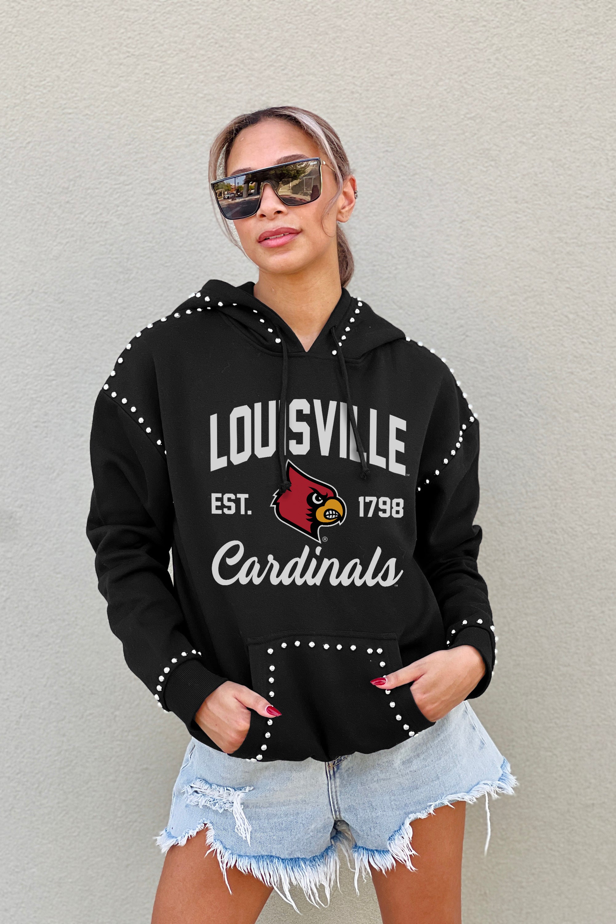 Women's Gameday Couture Black Louisville Cardinals Studded Pullover Hoodie
