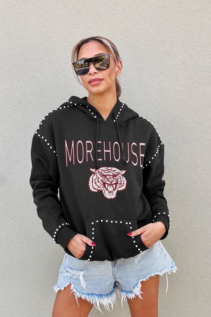 MOREHOUSE MAROON TIGERS BELLE OF THE BALL STUDDED DETAIL FLEECE FRONT POCKET HOODIE