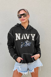 US NAVY MIDSHIPMEN BELLE OF THE BALL STUDDED DETAIL FLEECE FRONT POCKET HOODIE