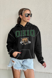 OHIO BOBCATS BELLE OF THE BALL STUDDED DETAIL FLEECE FRONT POCKET HOODIE