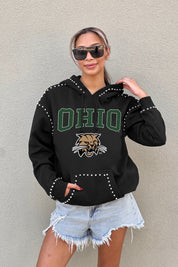 OHIO BOBCATS BELLE OF THE BALL STUDDED DETAIL FLEECE FRONT POCKET HOODIE