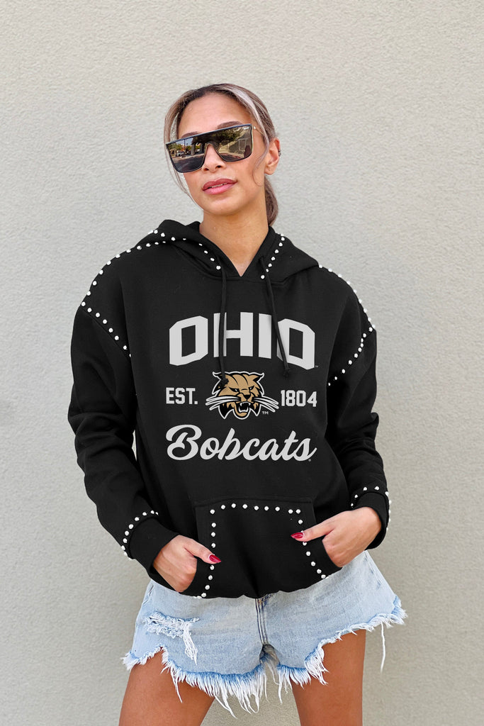 OHIO BOBCATS HERE FOR IT STUDDED DETAIL FLEECE FRONT POCKET HOODIE