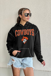 OKLAHOMA STATE COWBOYS BELLE OF THE BALL STUDDED DETAIL FLEECE FRONT POCKET HOODIE