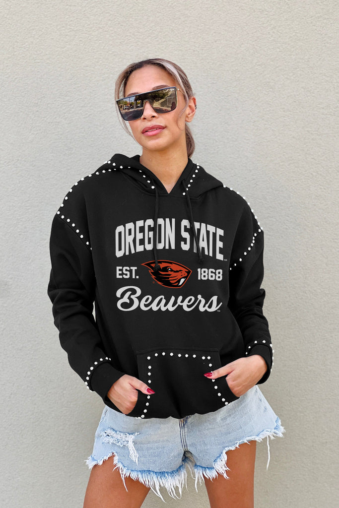 OREGON STATE BEAVERS HERE FOR IT STUDDED DETAIL FLEECE FRONT POCKET HOODIE