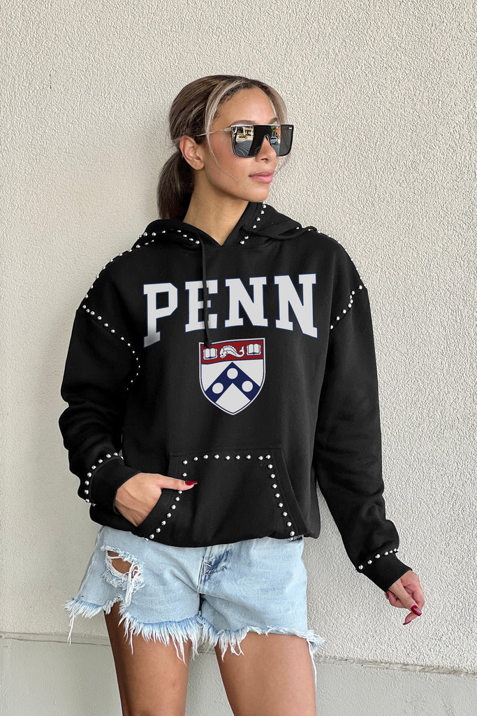 PENNSYLVANIA QUAKERS BELLE OF THE BALL STUDDED DETAIL FLEECE FRONT POCKET HOODIE