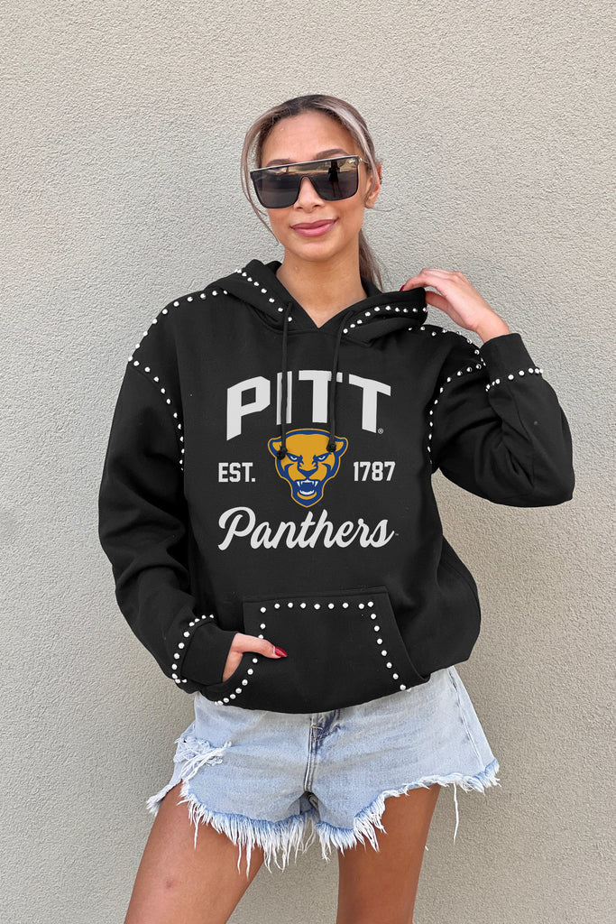 PITTSBURGH PANTHERS HERE FOR IT STUDDED DETAIL FLEECE FRONT POCKET HOODIE