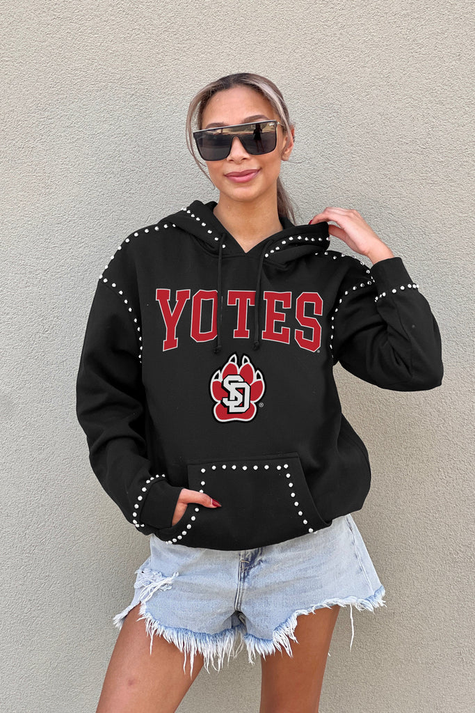 SOUTH DAKOTA COYOTES BELLE OF THE BALL STUDDED DETAIL FLEECE FRONT POCKET HOODIE